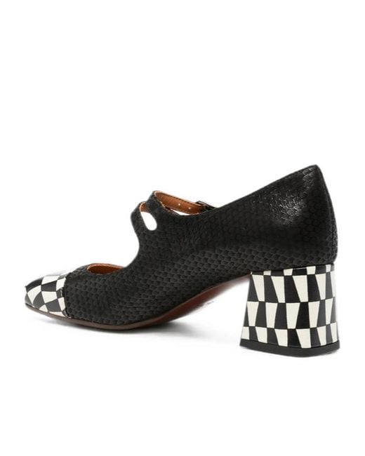 Chie Mihara Black Volcano Check-Pattern Double-Strap Pumps