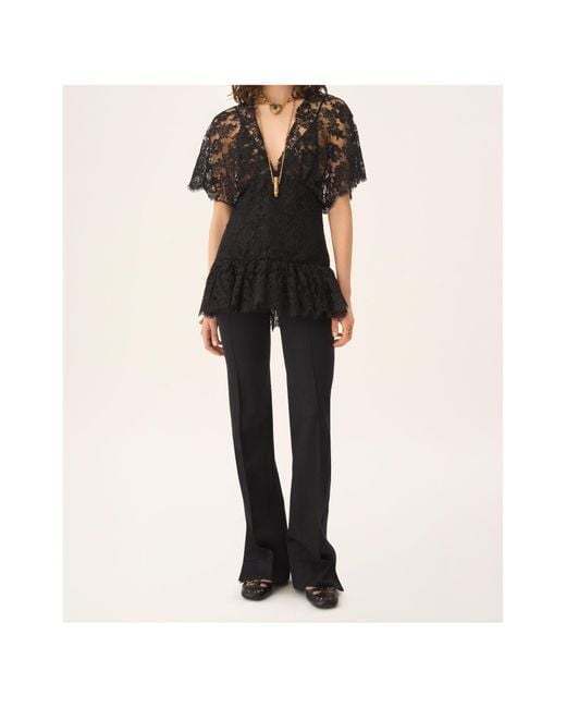 Chloé Black Lace Ruffle Fitted Top