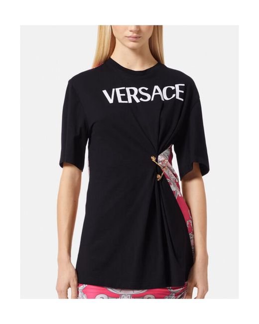 Versace Black Safety-Pin Baroque Printed Crewneck T-Shirt