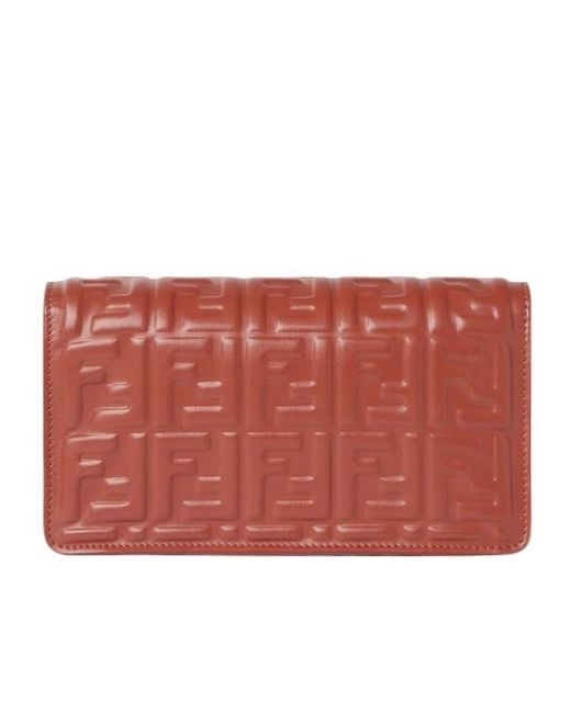 Fendi Brown Baguette Ff Embossed Chain-Linked Wallet