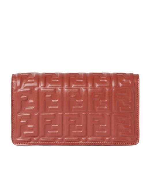 Fendi Red Baguette Ff Embossed Chain-Linked Wallet