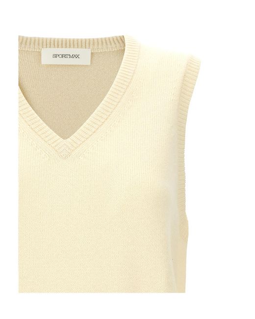 Sportmax Natural Gimmy V-Neck Knitted Top