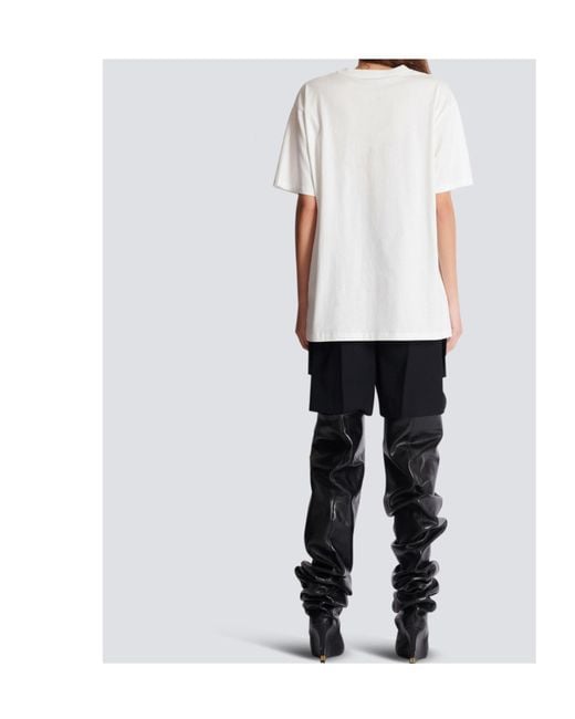 Balmain White Short-Sleeved T-Shirt With Leopard Print