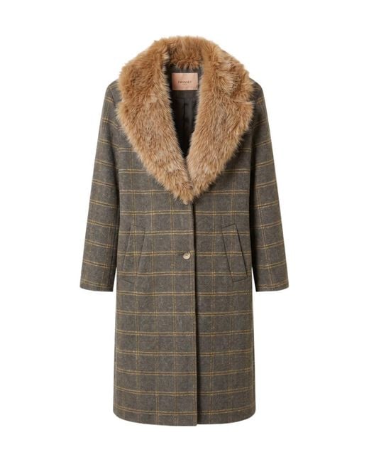 Twinset Multicolor Double-Breasted Plaid Wool Coat