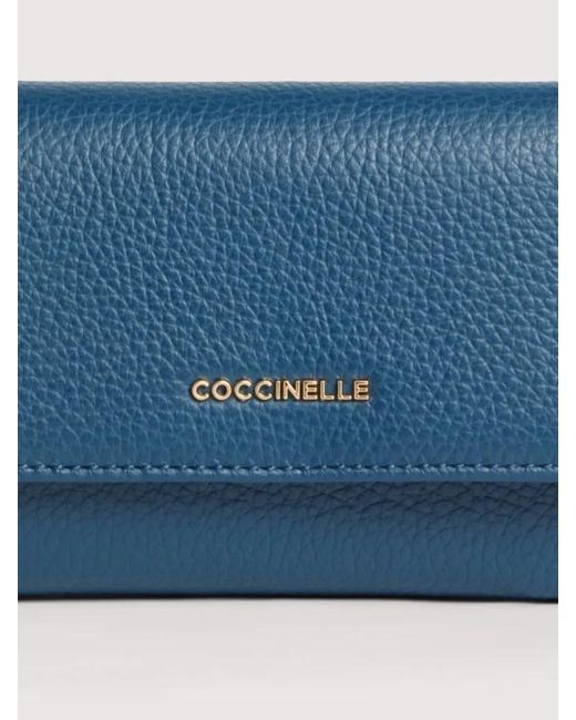 Coccinelle Blue Logo Lettering Tri-Fold Wallet