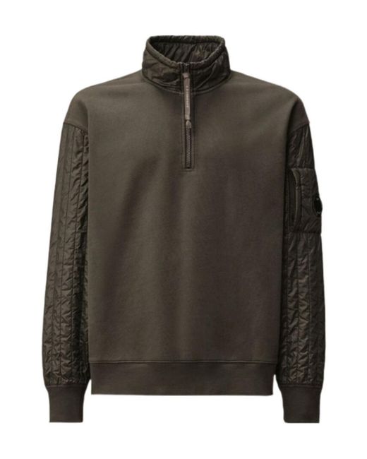 C P Company Green Half-Zip Quilted Sleeve Sweatshirt for men