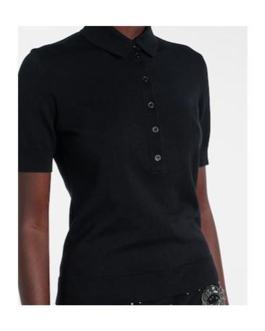Carolina Herrera Black Silk And Cotton-Blend Polo Shirt