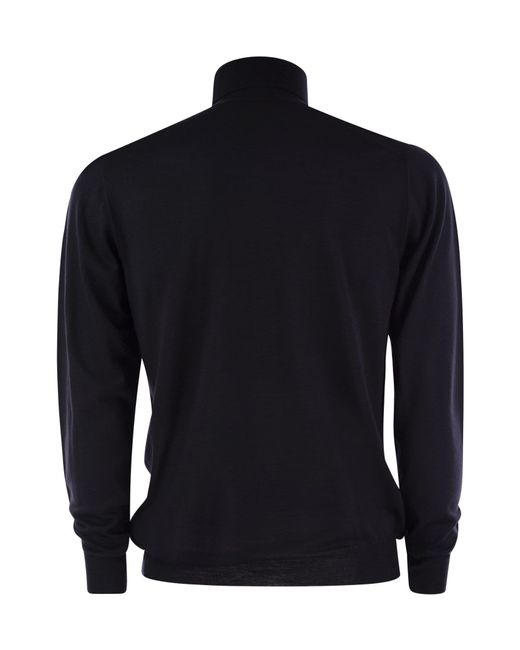 Fedeli Blue Turtleneck Knitted Jumper for men
