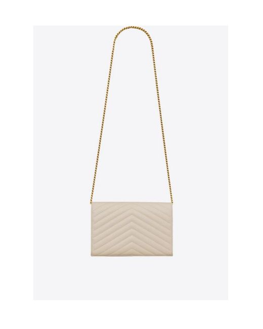 Saint Laurent White Cassandre Matelassé Chain Wallet