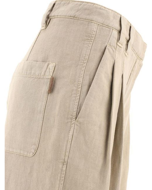 Brunello Cucinelli Natural High-Waist Wide-Leg Trousers
