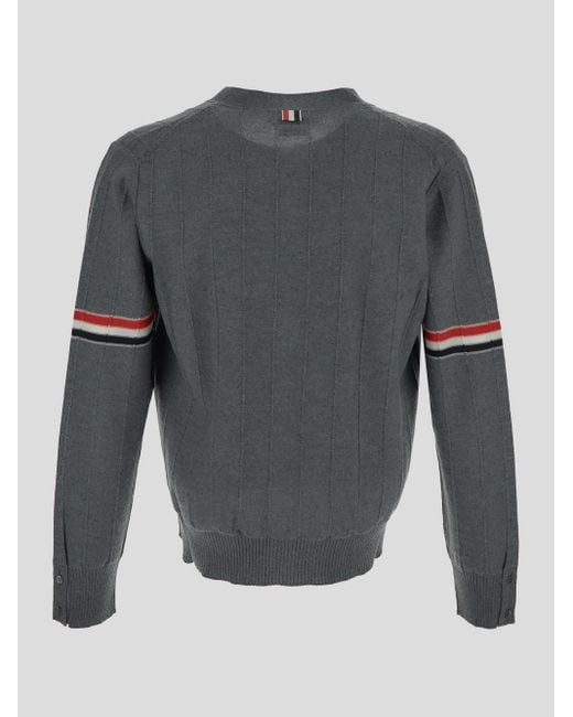 Thom Browne Gray Stripped Buttoned Cardigan for men