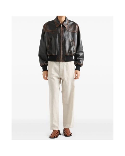 Prada White Chambray Triangle-Logo Pants for men