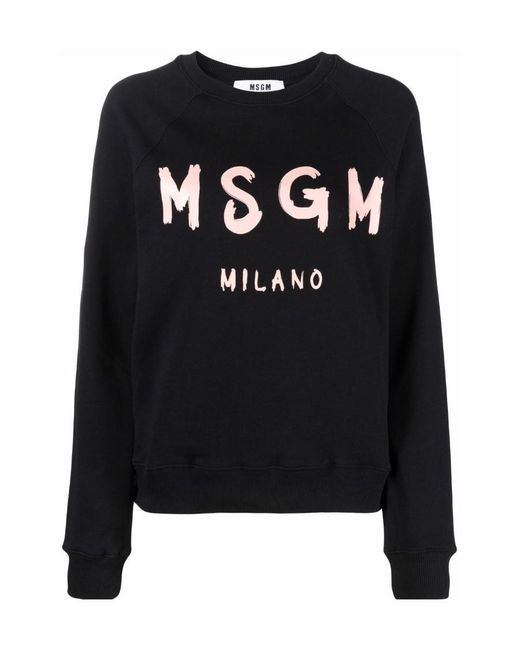 MSGM Black Round-Necked Logo Sweater