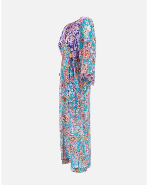 Rixo Blue Dahlia Floral Paisley Midi Dress