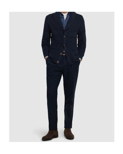 Brunello Cucinelli Blue Pleated Casual Pants for men