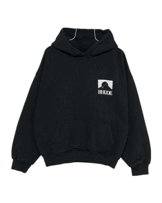 Rhude Black Logo Drawstring Hoodie for men
