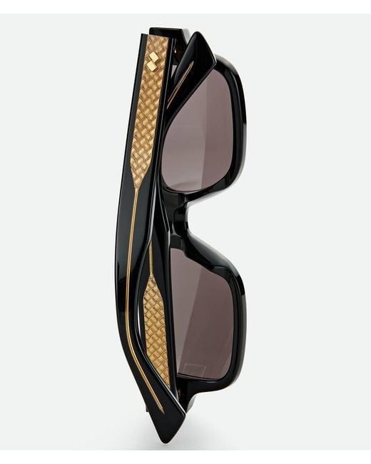 Bottega Veneta Black Intrecciato Rectangular Sunglasses
