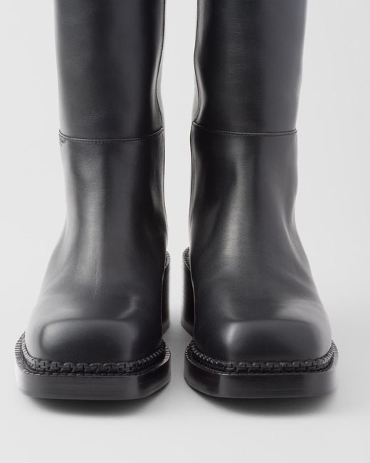 Prada Black Square-Toe Knee-High Boots