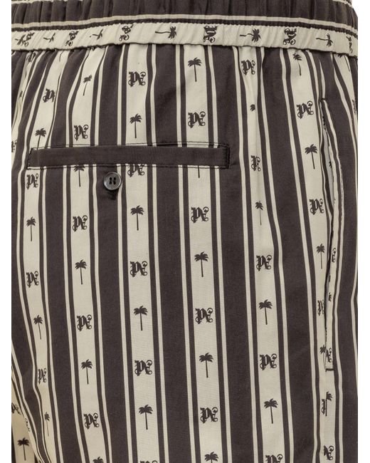 Palm Angels Black Striped Pa Monogram Shorts for men