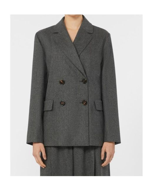 Max Mara Gray Double-Breasted Flannel Blazer
