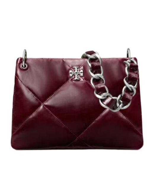 Tory Burch Red Small Kira Diamond Quilt Distressed Shoulder Bag