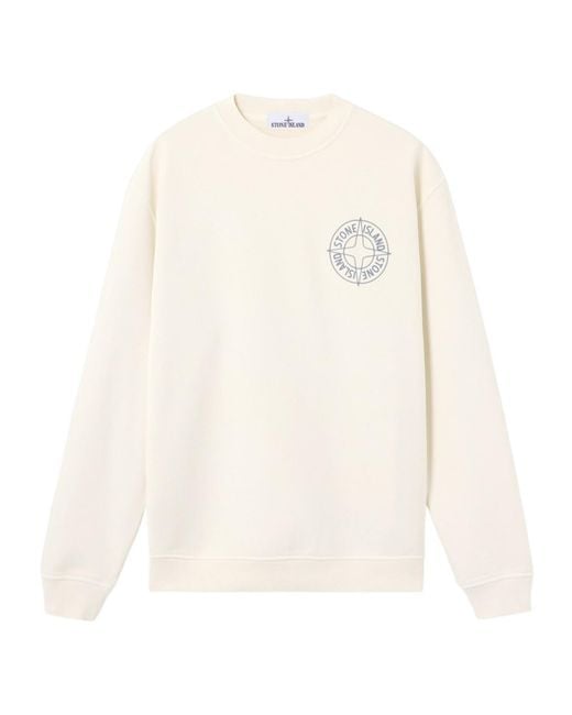 Stone Island White Logo Printed Crewneck Sweatshirt for men