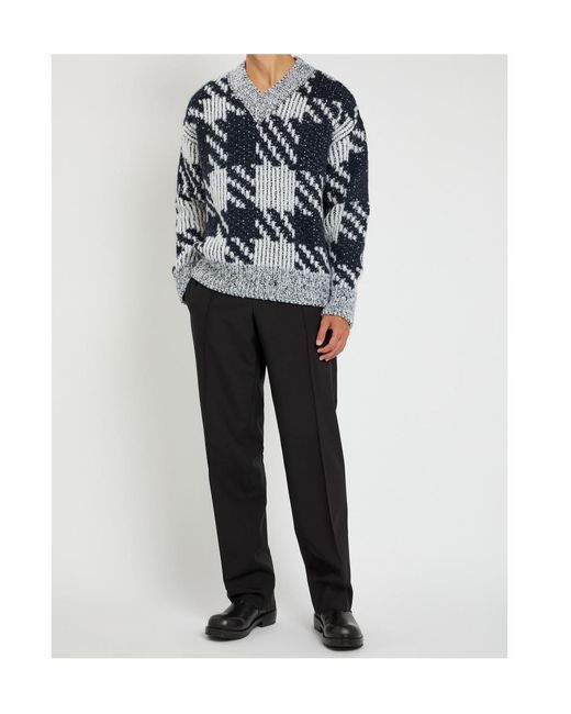 Dries Van Noten Multicolor Patterned Intarsia Wool Blend Knit Sweater for men
