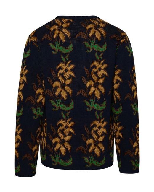 Etro Blue Floral Intarsia Knitted Crewneck Jumper for men