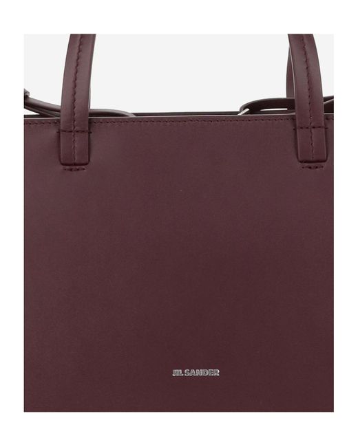 Jil Sander Purple Classic Logo Detailed Tote Bag
