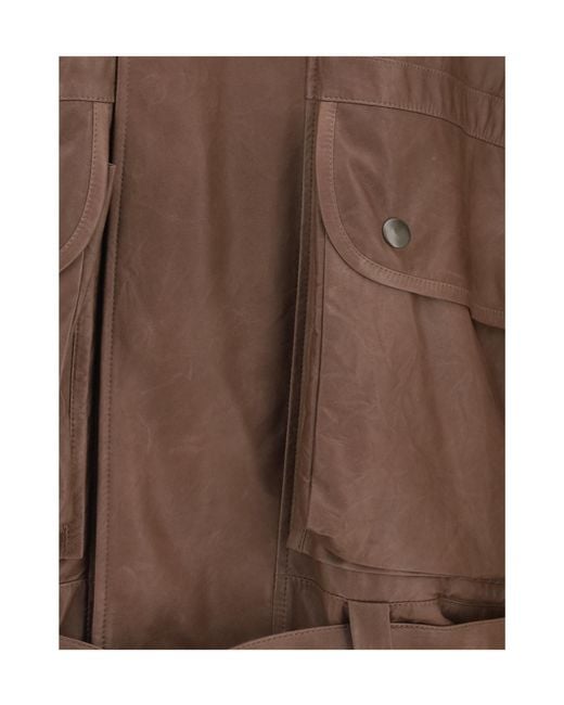 Calvin Klein Brown Isa Belted High Collar Leather Jacket
