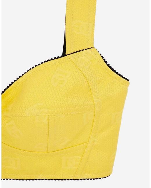 Dolce & Gabbana Yellow All-Over Dg Logo Jacquard Corset Top