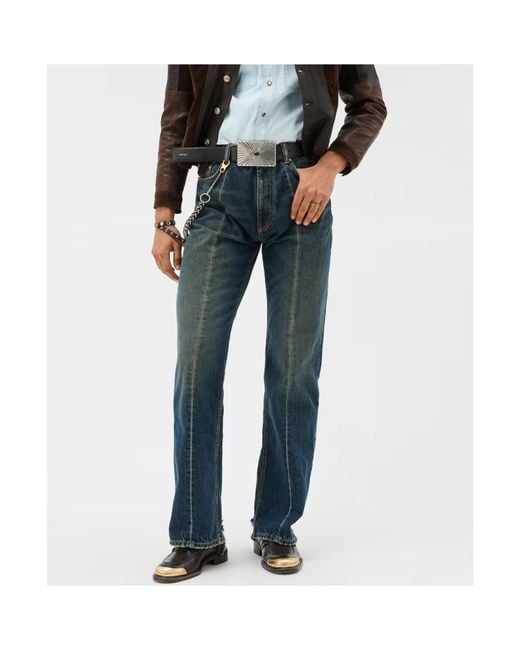 Versace Blue Logo-Patch Distressed Jeans
