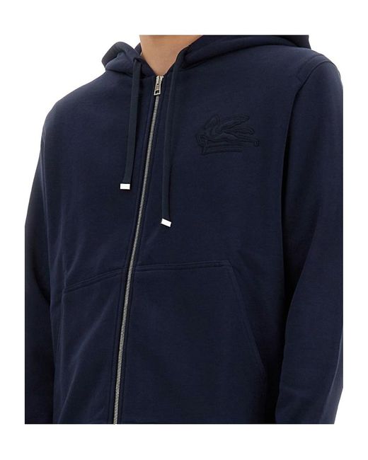 Etro Blue Pegaso Embroidered Zipped Hoodie for men