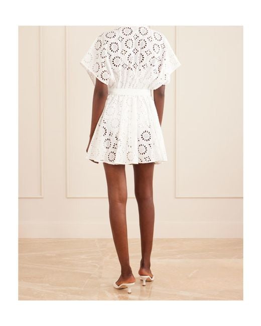 Norma Kamali White Broderie-Anglaise Belted Dress
