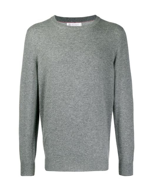 Brunello Cucinelli Gray Crewneck Knitted Jumper for men