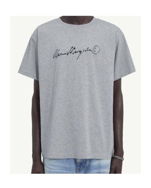 MM6 by Maison Margiela Gray Logo Print T-Shirt for men