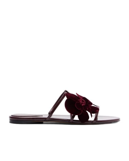 Zimmermann Brown Orchid Floral-Applique Leather Sandals
