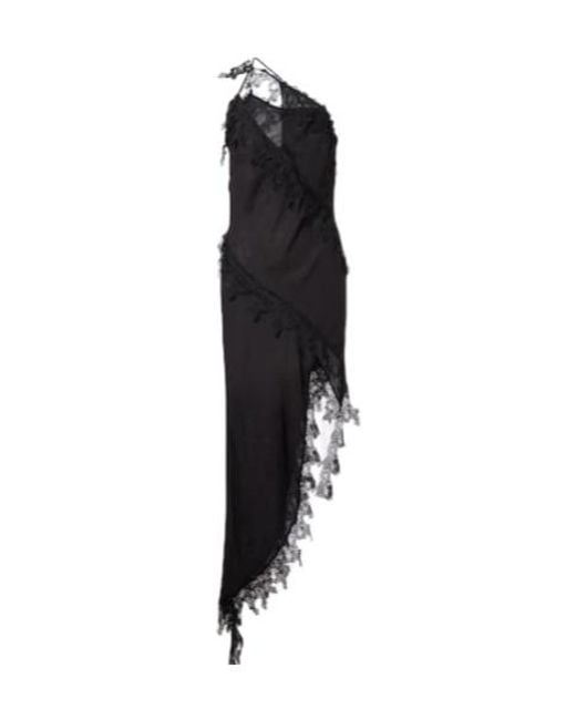 Blumarine Black Asymmetric Lace-Trimmed Midi Dress