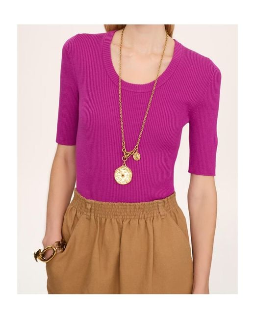Chloé Pink Chloé Ribbed Half-Sleeve Knitted Top