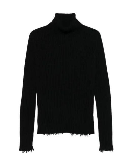 Uma Wang Black Ribbed Frayed-Edge Sweater