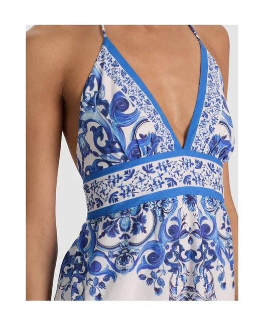 Alice + Olivia Blue Karolina Printed Halterneck Maxi Dress