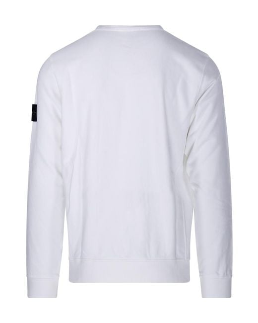 Stone Island White Compass Patch Crewneck Sweatshirt for men
