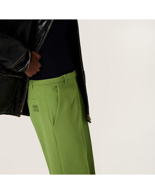 Miu Miu Green Straight-Leg Pleated Trousers