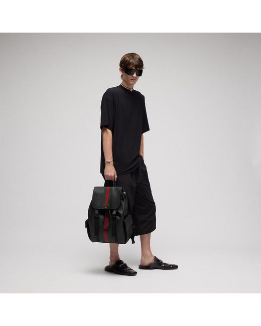 Gucci Black Web Trademark Medium Backpack for men