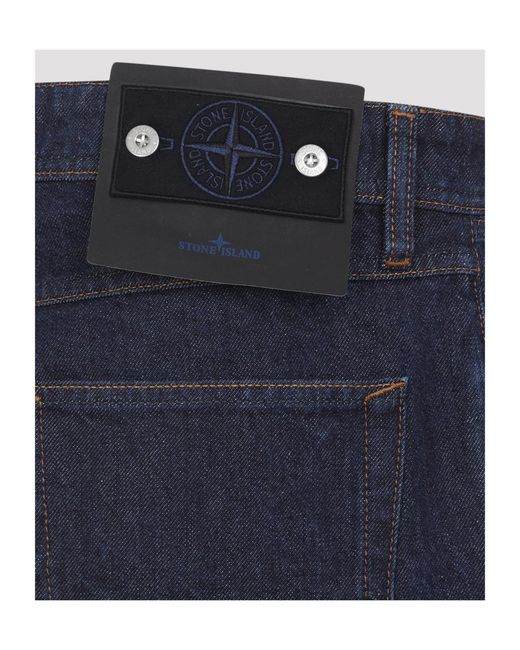 Stone Island Blue Logo Patch Straight Leg Jeans for men