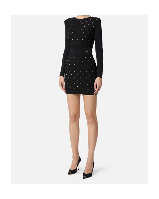 Elisabetta Franchi Black Lisabetta Franchi Diamond-Shaped Pattern Knitted Mini Dress