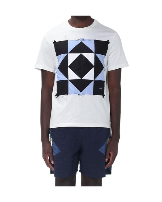 A.P.C. Blue Patchwork-Detail T-Shirt for men