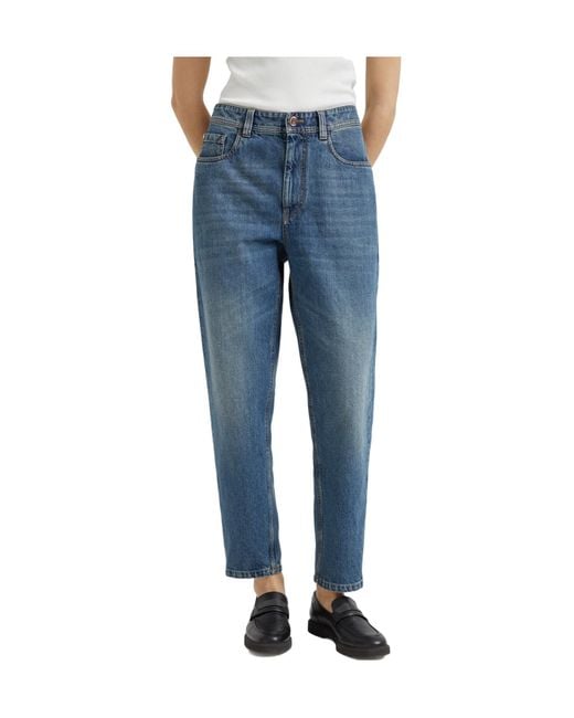 Brunello Cucinelli Blue Logo-Patch Jeans