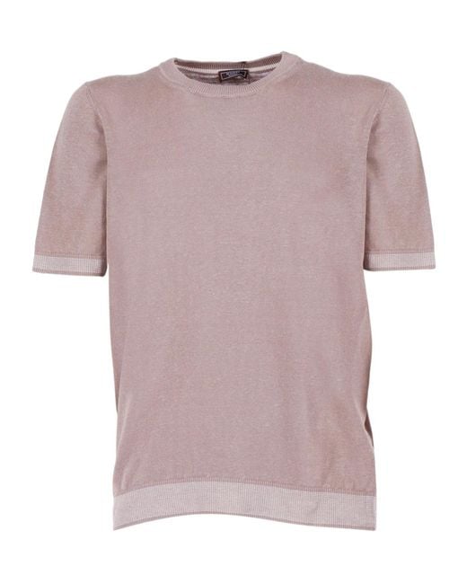 Peserico Pink Short-Sleeved Crewneck Knitted Jumper for men