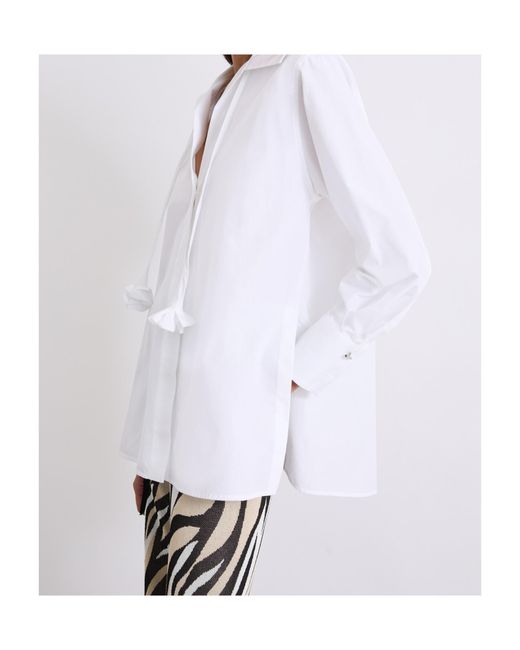 Marella White Neckerchief-Adorned Cotton Poplin Shirt